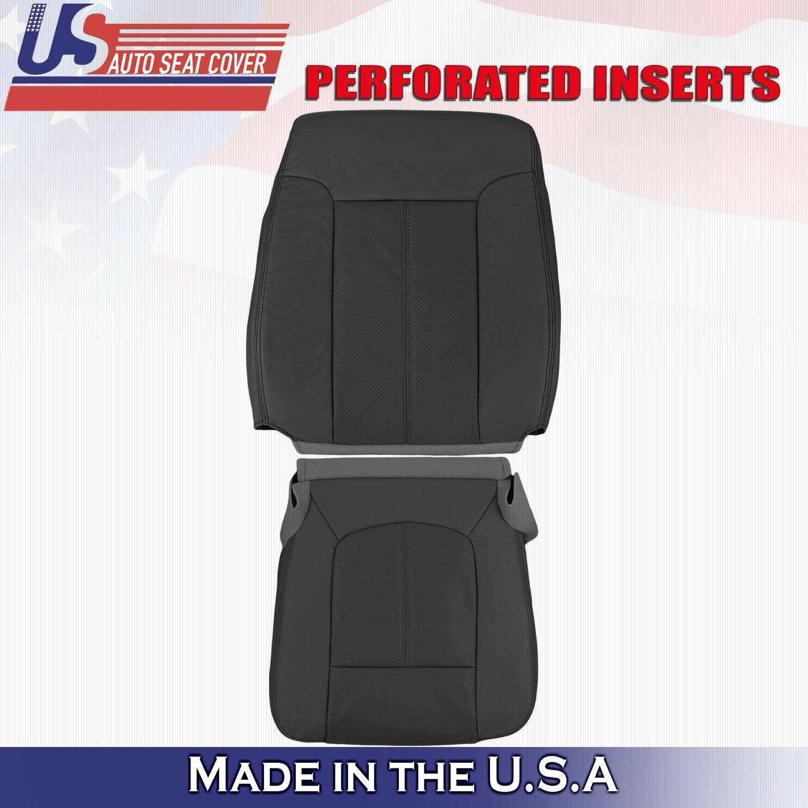 2011 2012 For Ford F250 F350 Lariat Driver Top & Bottom Leather Seat Covers BLK