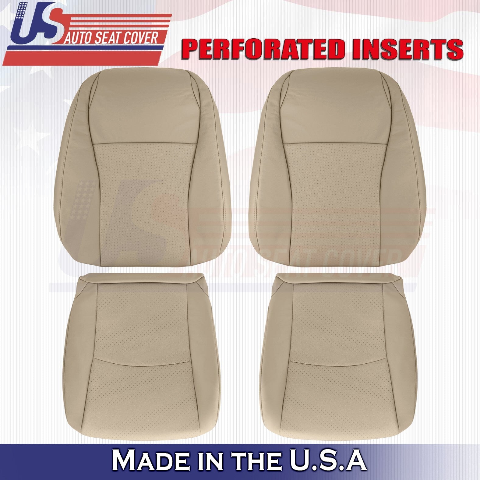 2004 2005 For Toyota Highlander 2x Top & 2x Bottom Perf Leather Seat Covers Tan
