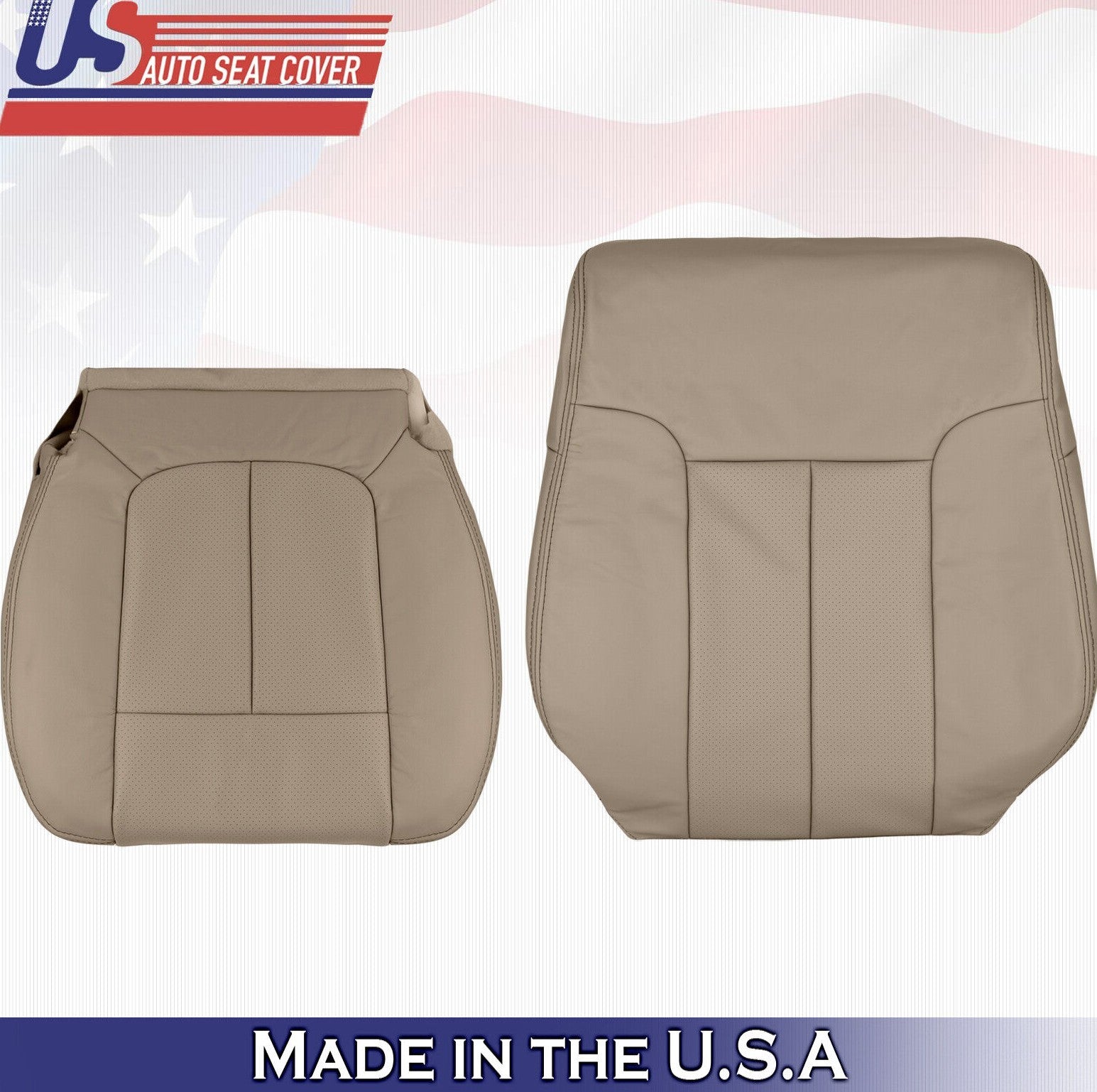 2014 For Ford F150 Driver Side Top & Bottom Perforated Leather Seat Covers Tan