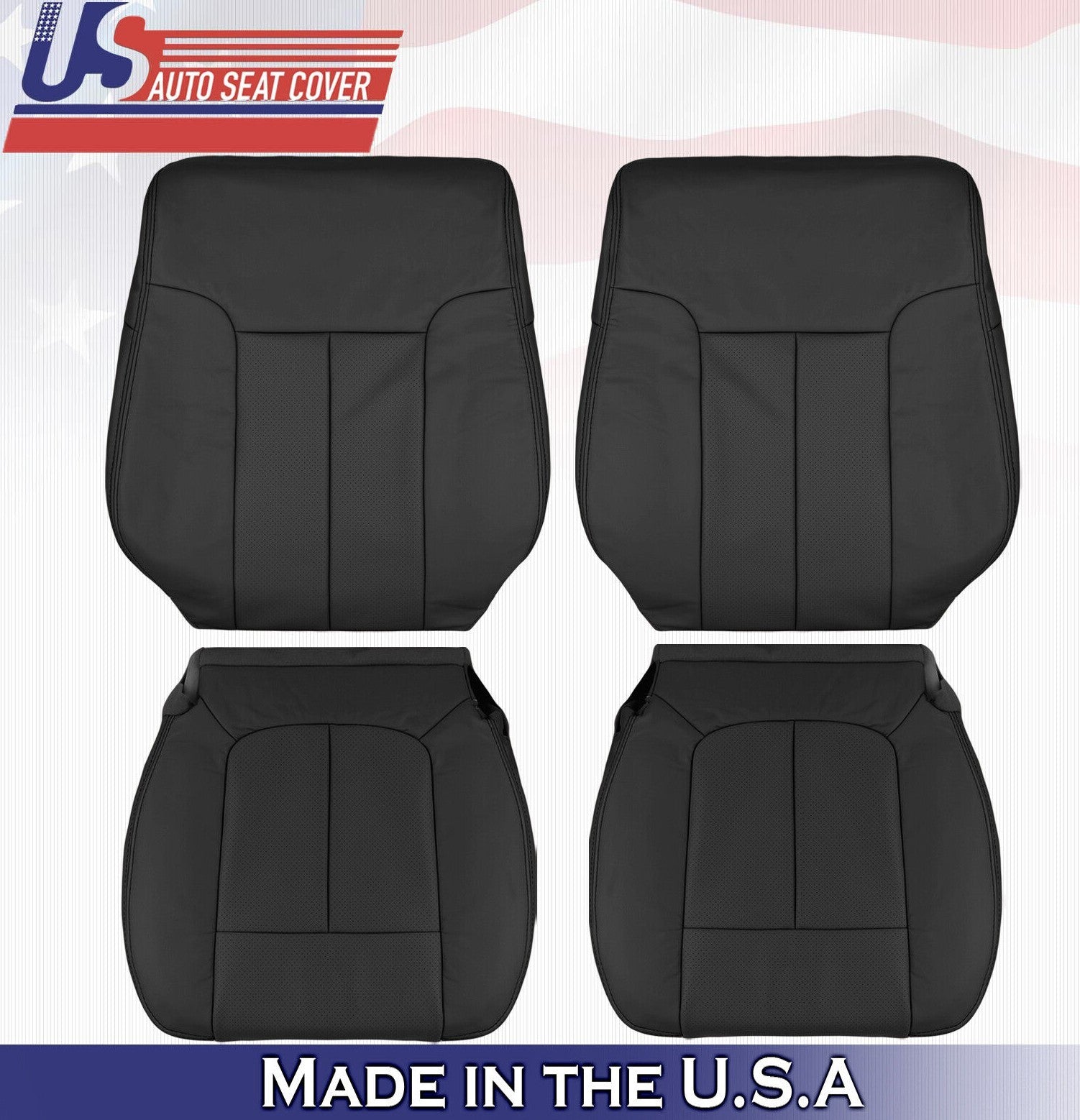 2013 2014 For Ford F150 2x Top & 2x Bottom Perforated Leather Seat Covers Black