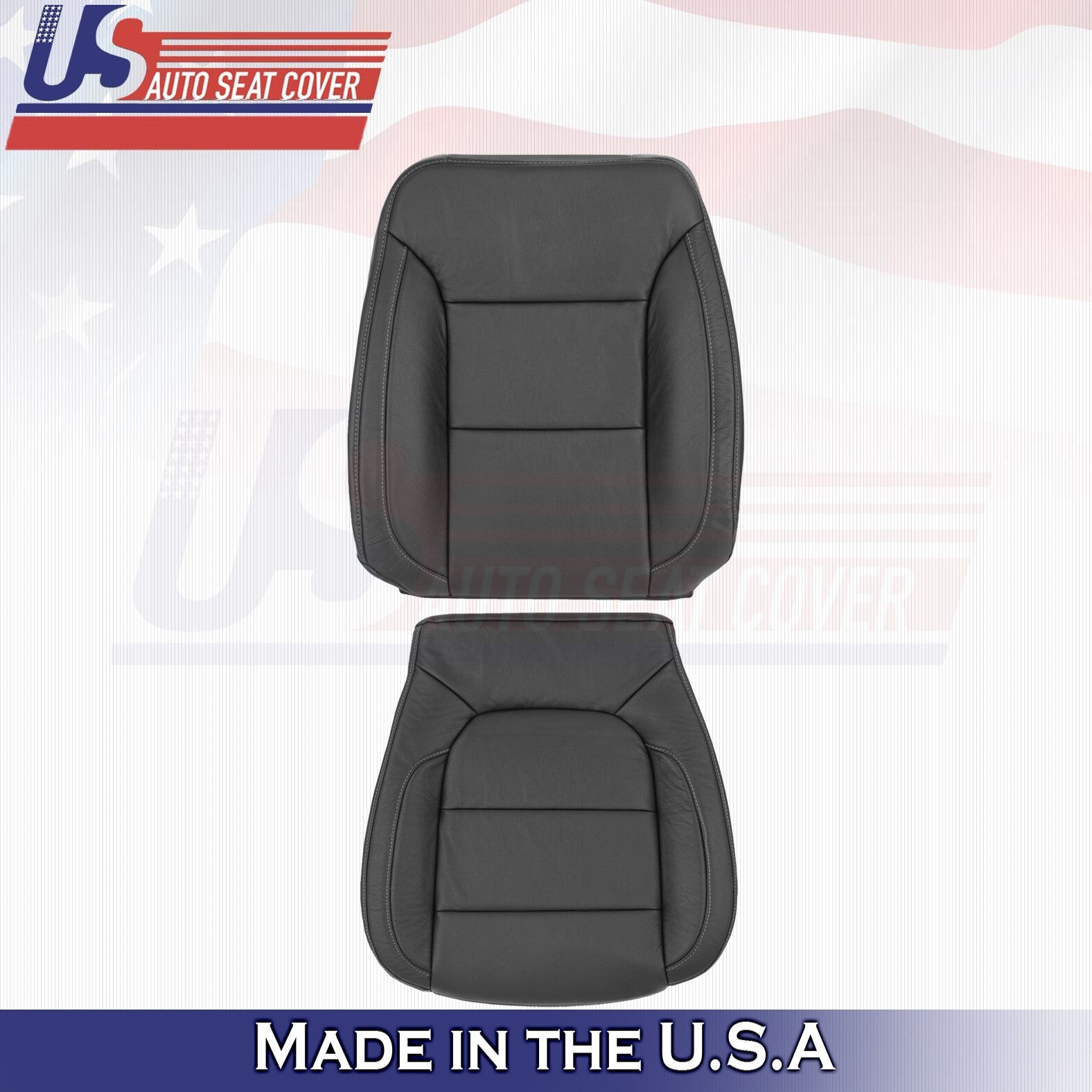 2019 For Chevy Silverado 1500 WT Front Driver Top & Bottom Leather Covers Black