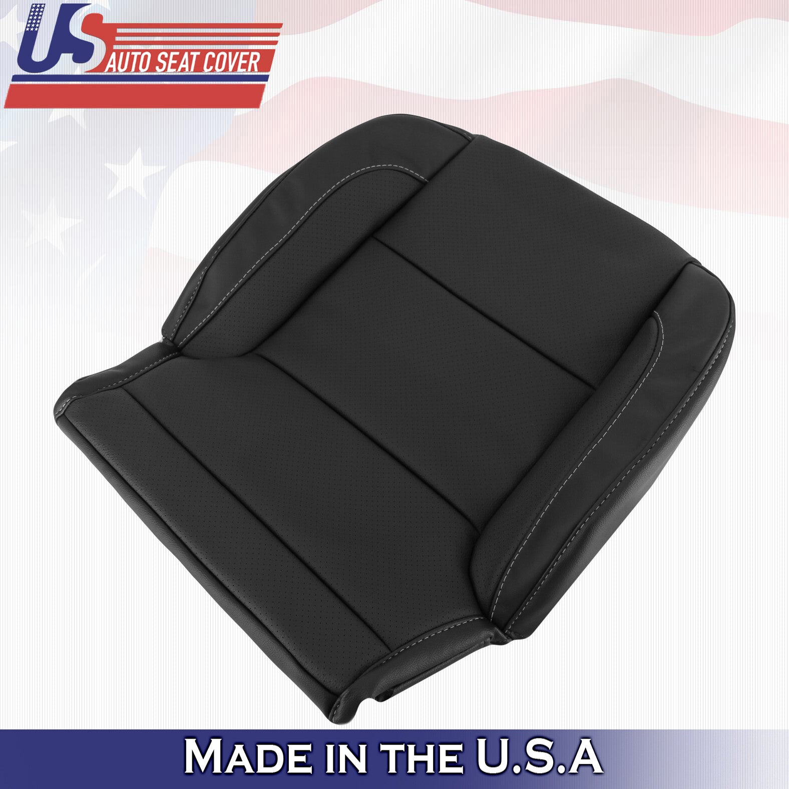 14-19 Chevy Suburban Tahoe Silverado Front Bottoms Perforated Leather Cover Blk