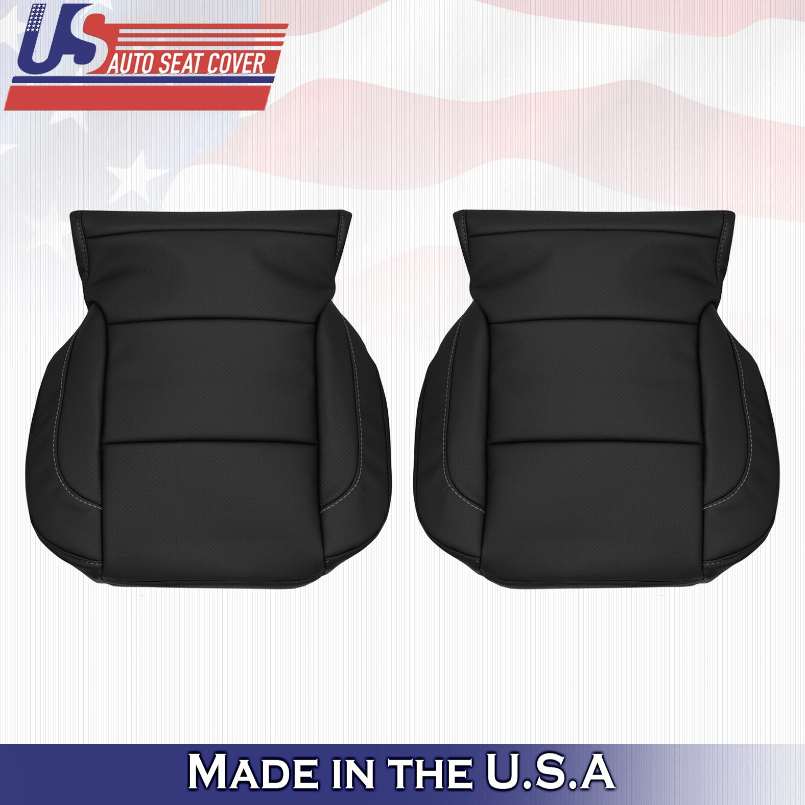 14-19 Chevy Suburban Tahoe Silverado Front Bottoms Perforated Leather Cover Blk