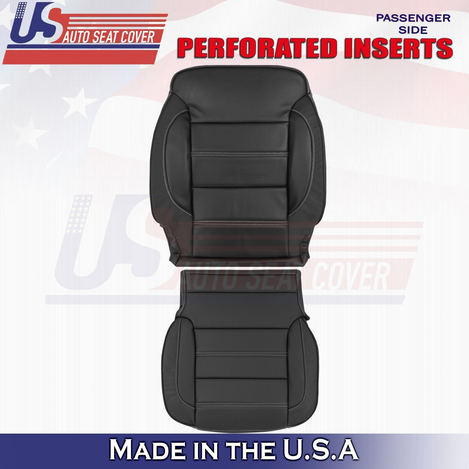 2014 to 2019 For GMC Denali Passenger Bottom & Top Leather Seat Cover Black