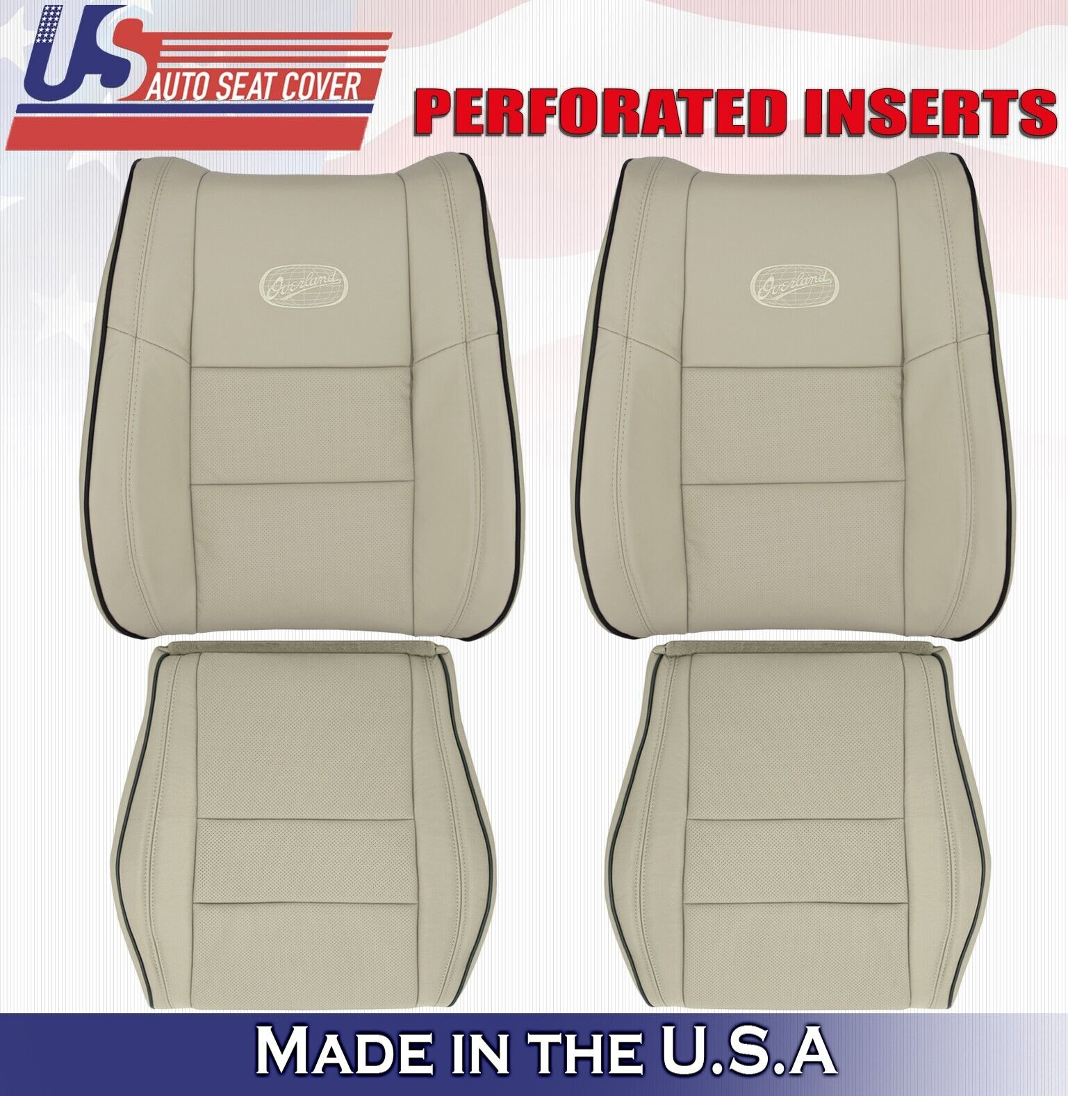 2013 2014 Fits Jeep Grand Cherokee OVERLAND 2 Top & 2 Bottom Leather Covers Tan