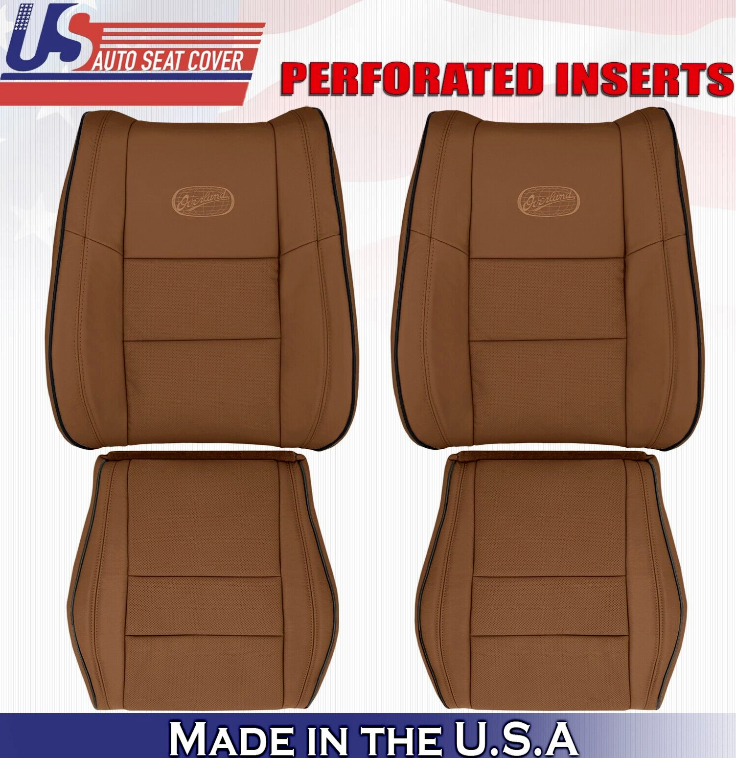 2017 2018 For Jeep Grand Cherokee OVERLAND 2 Top & 2 Bottom Leather Covers Brown