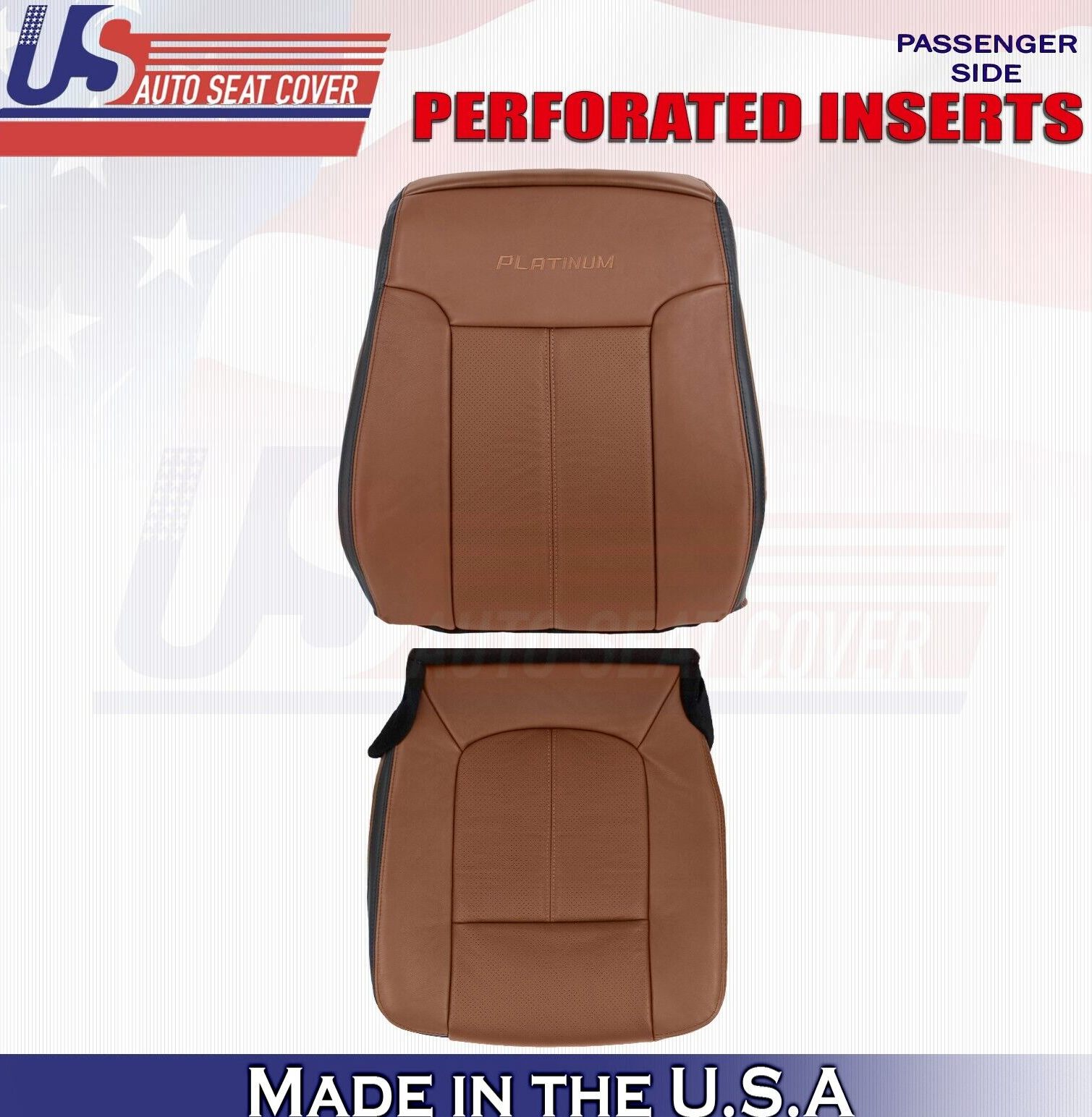 2013 to 2016 For Ford F450 Platinum Passenger Top & Bottom Leather Covers Brown