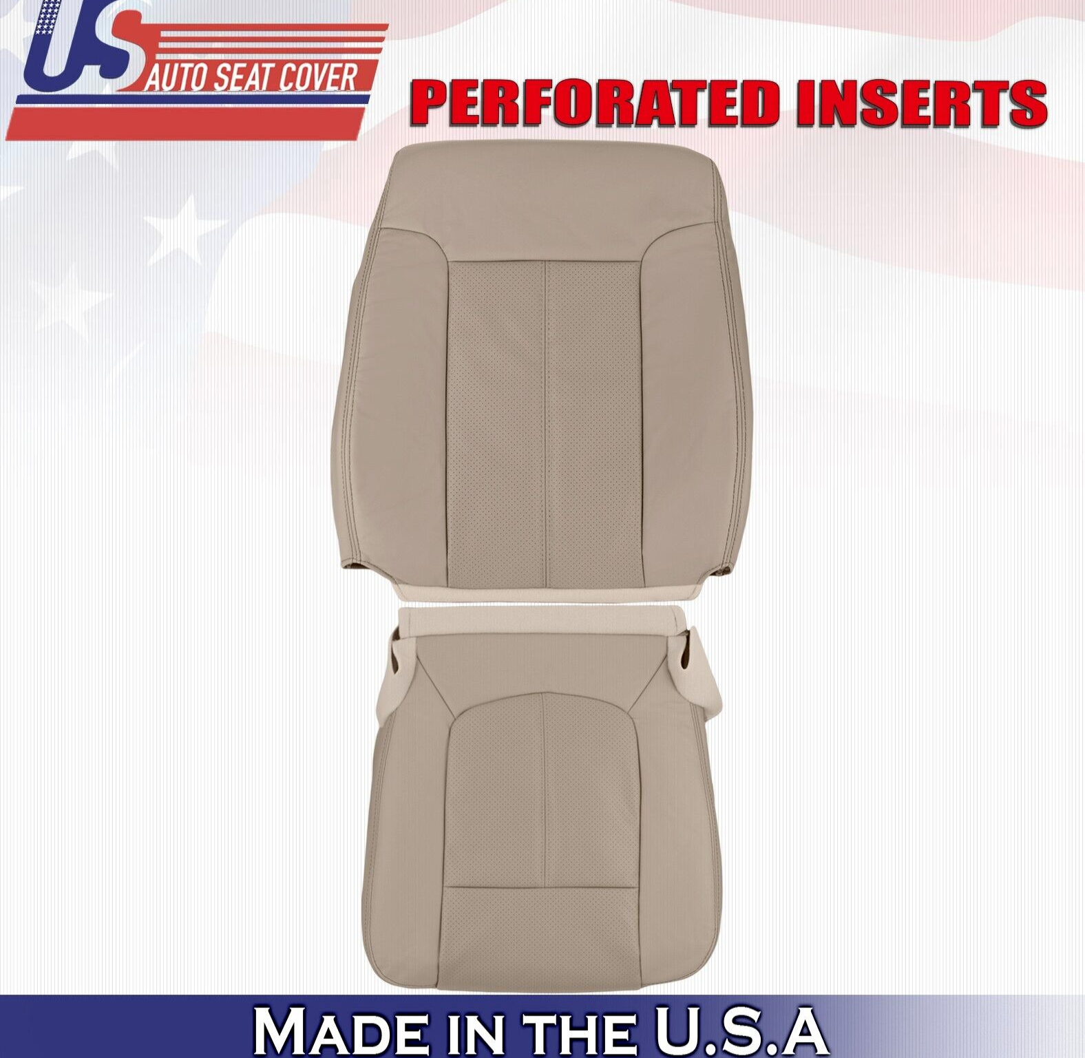 2013 2014 For Ford F250 F350 Lariat Driver Top & Bottom Leather Seat Covers Tan