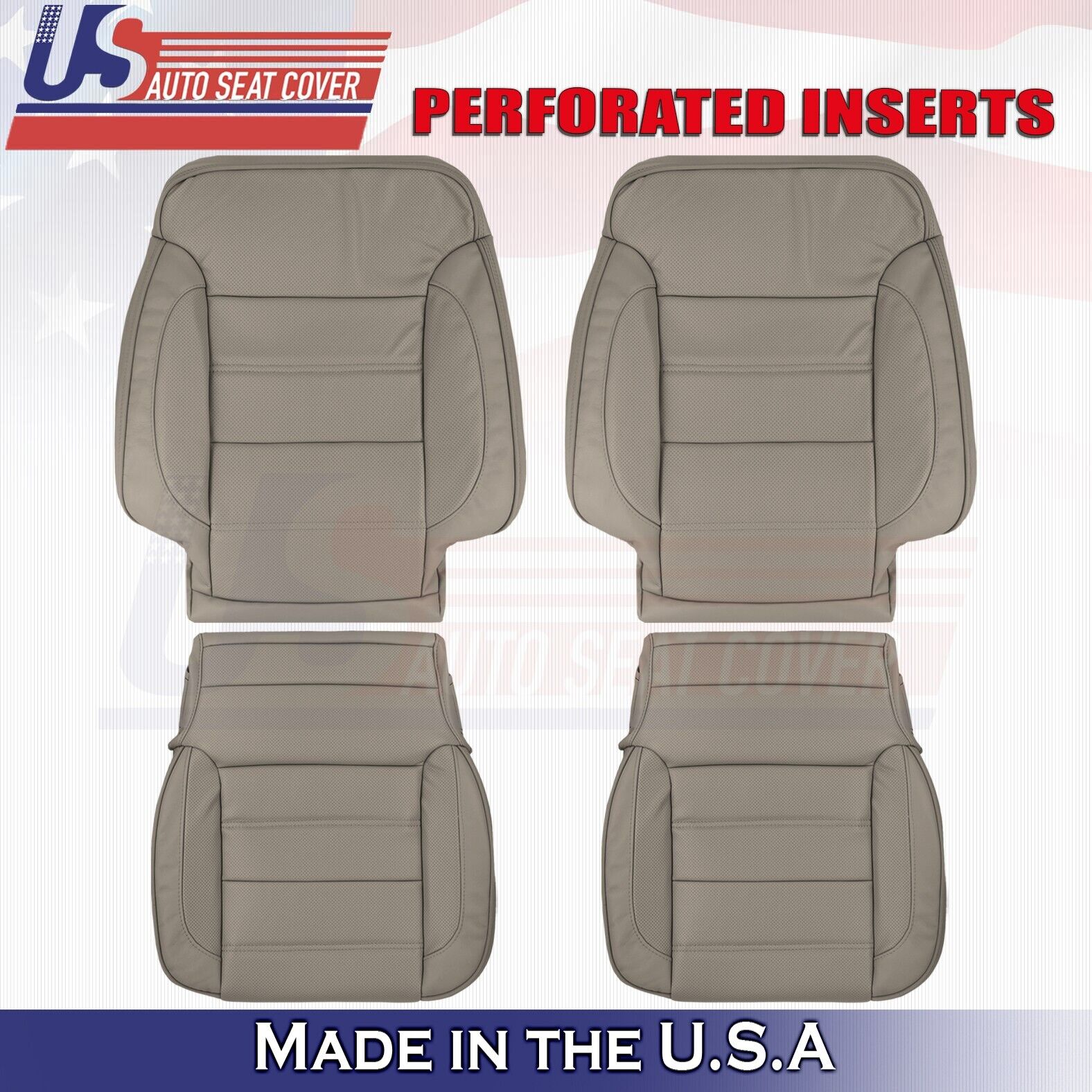 2016 For GMC Sierra Denali 2 Top & 2 Bottom Perforated Leather Seat Covers Tan