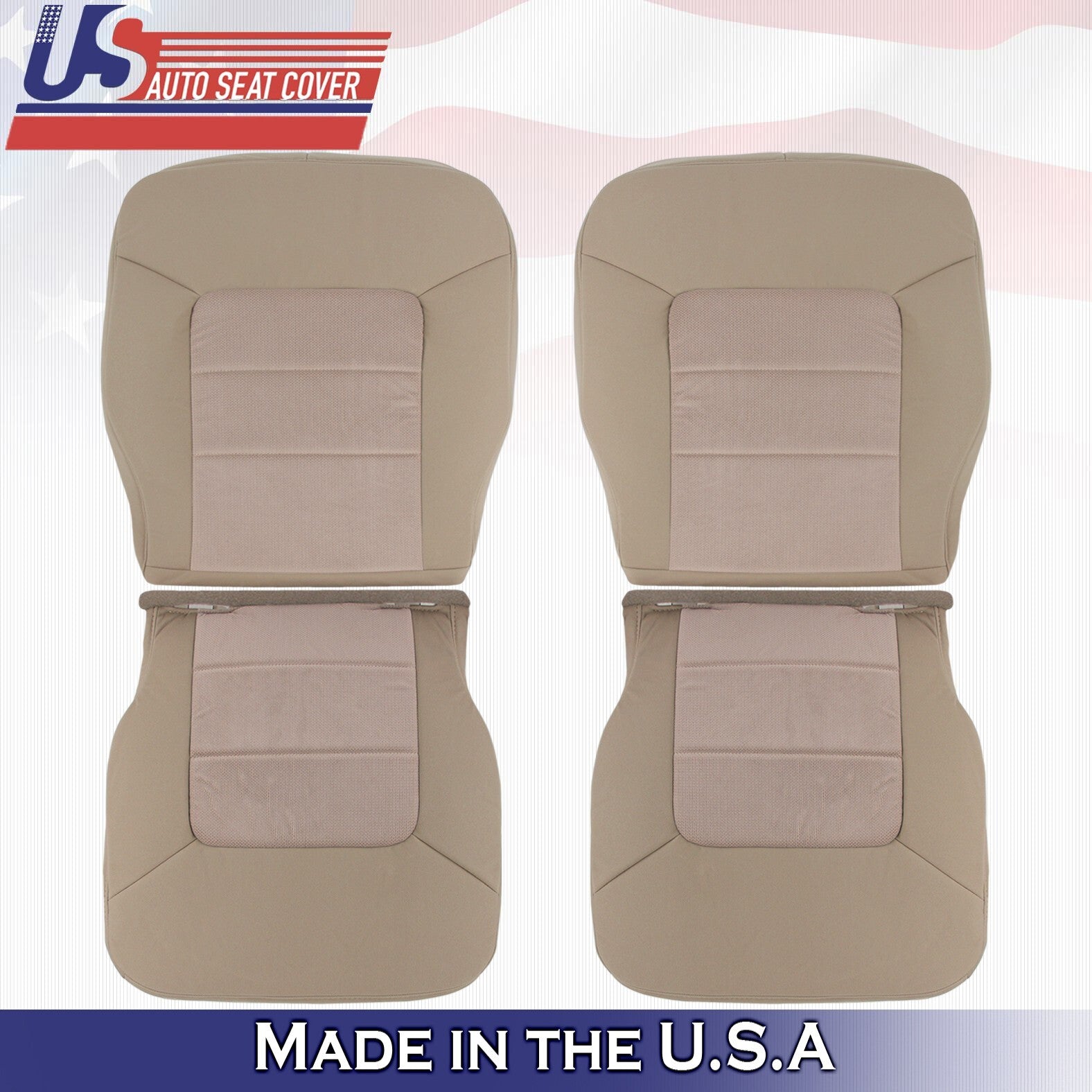 2003 2004 For Ford Expedition XLT 2nd Row 2 Top & 2 Bottom Cloth Seat Covers Tan