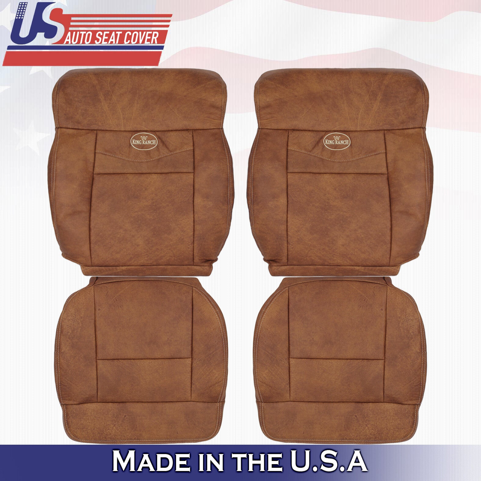 2004 to 2008 Fits Ford F150 King Ranch Front 2x Top & 2x Bottoms Leather Covers