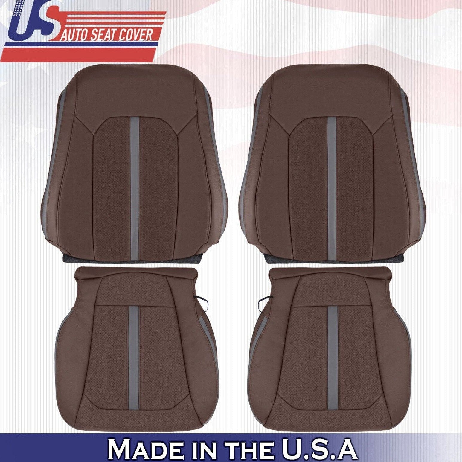 2018 For Ford F150 Platinum 2x Top & 2x Bottom Perf Leather Seat Covers Brown