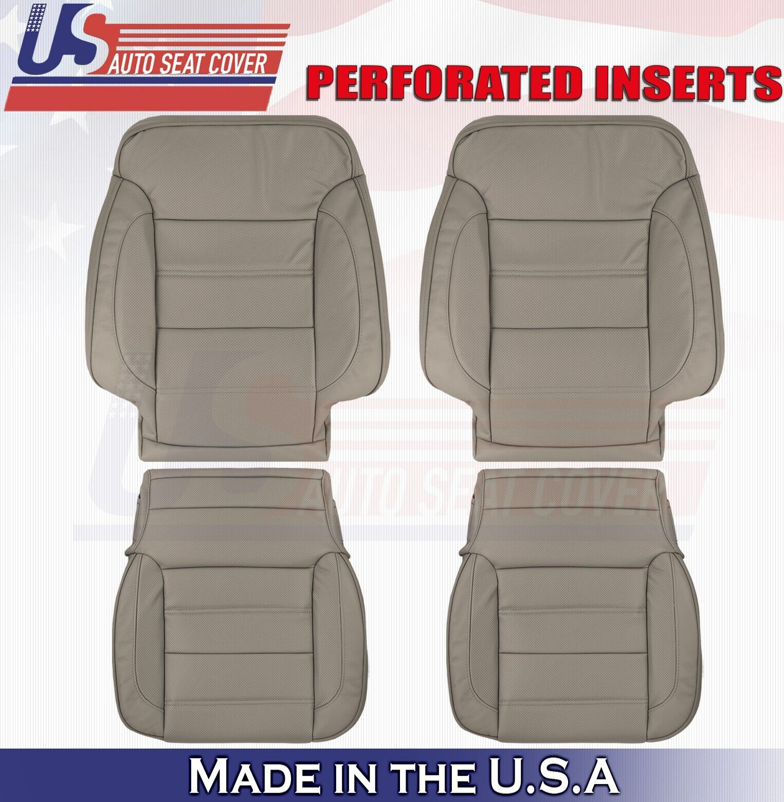 2018 2019 For GMC Yukon Denali 2 Top & 2 Bottom Leather Seat Covers Tan