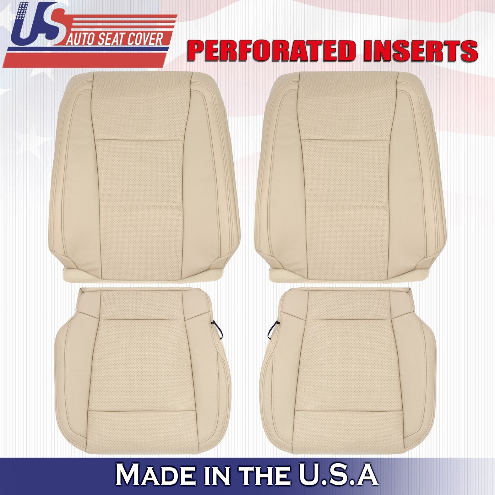 2015 to 2017 Fits Ford F150 Lariat 2xTops & 2x Bottoms Perf Leather Covers Tan