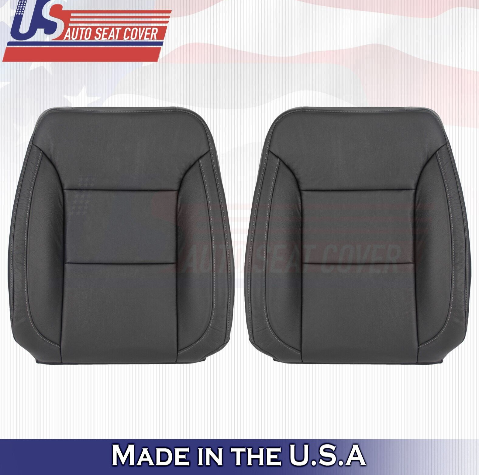 2019 For Chevy Silverado 1500 WT Driver & Passenger Top Leather Seat Covers BLK