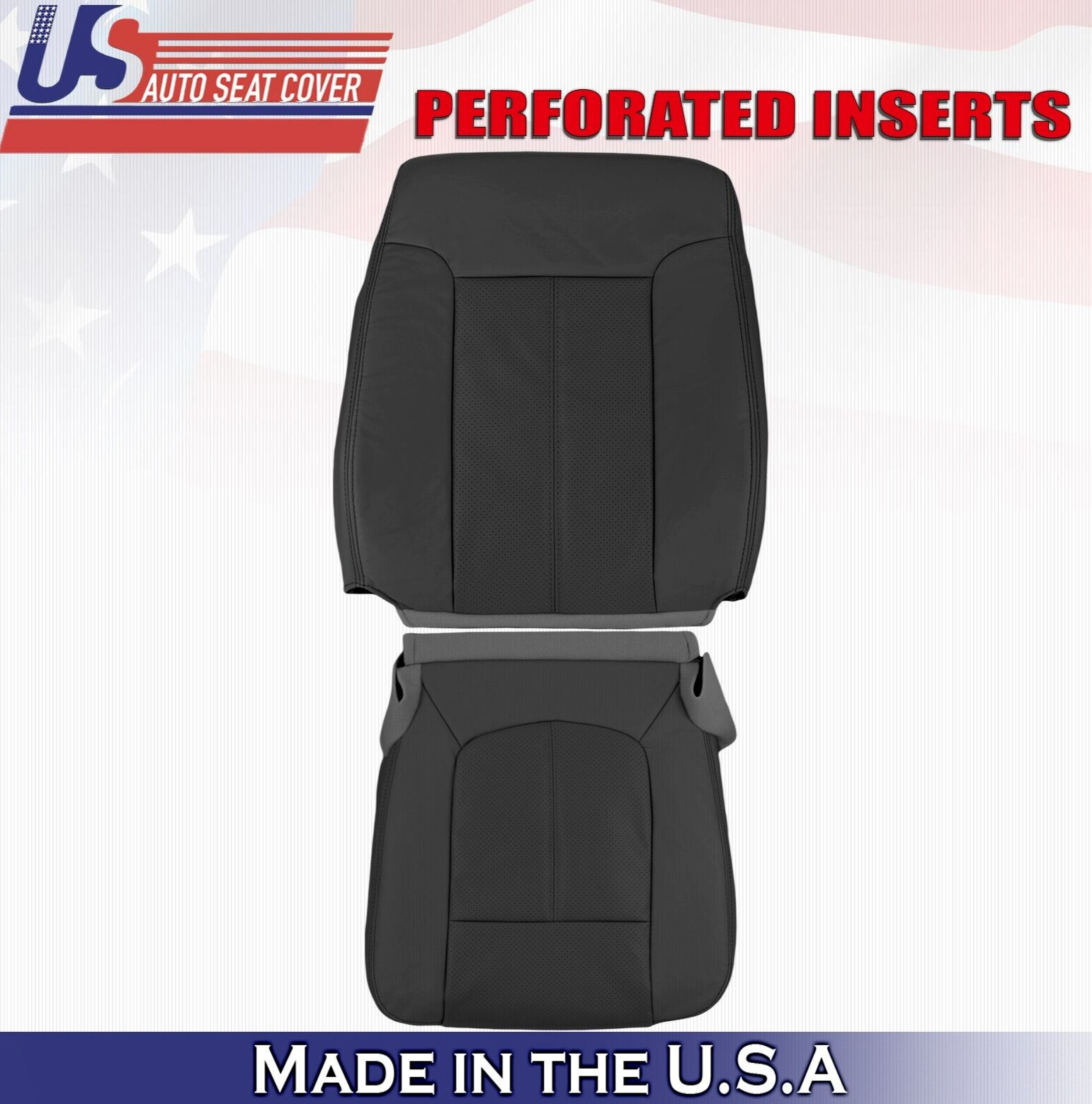 2013 2014 For Ford F250 F350 Lariat Driver Top & Bottom Leather Seat Covers BLK