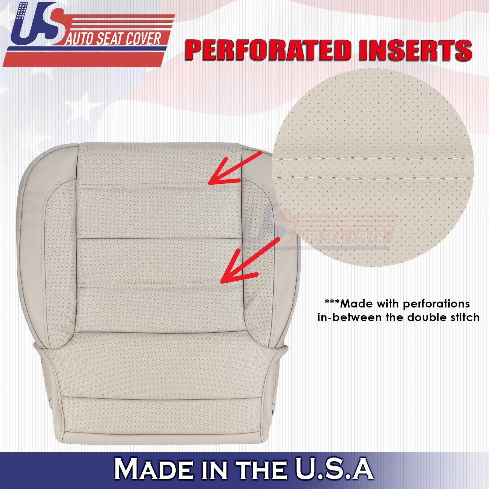 2014 to 2019 For GMC Yukon Denali Front Set 2 Top & 2 Bottom Leather Covers Tan