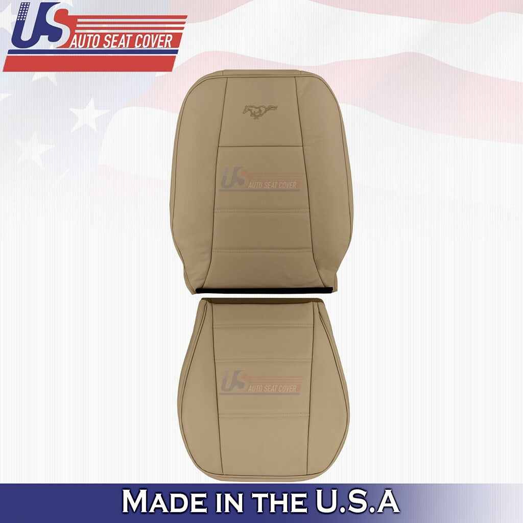 1999-2004 FOR Ford Mustang V6 Front Driver Bottom &Top Genuine Leather Cover Tan