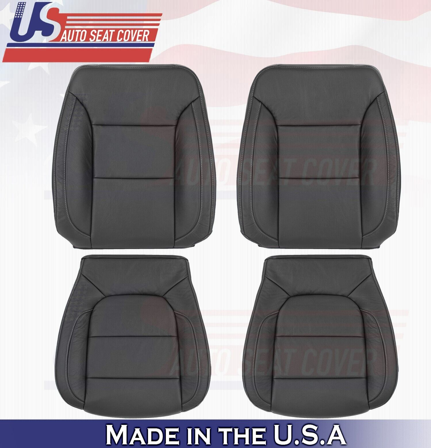2020 For Chevy Silverado 1500 WT Front 2 Top & 2 Bottom Leather Seat Covers BLK