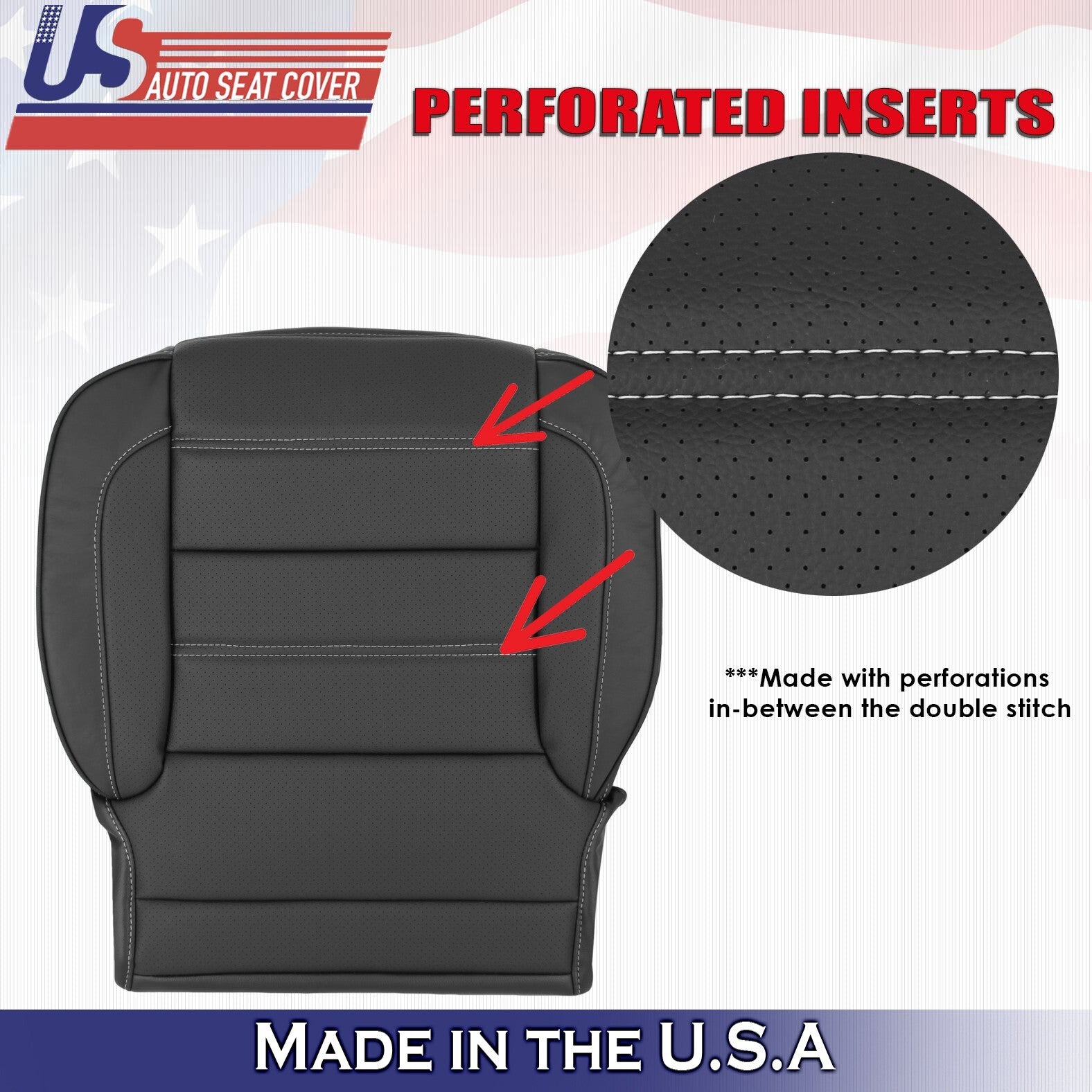2014-2019 For GMC Sierra Denali Passenger Bottom Perforated Leather Cover Black
