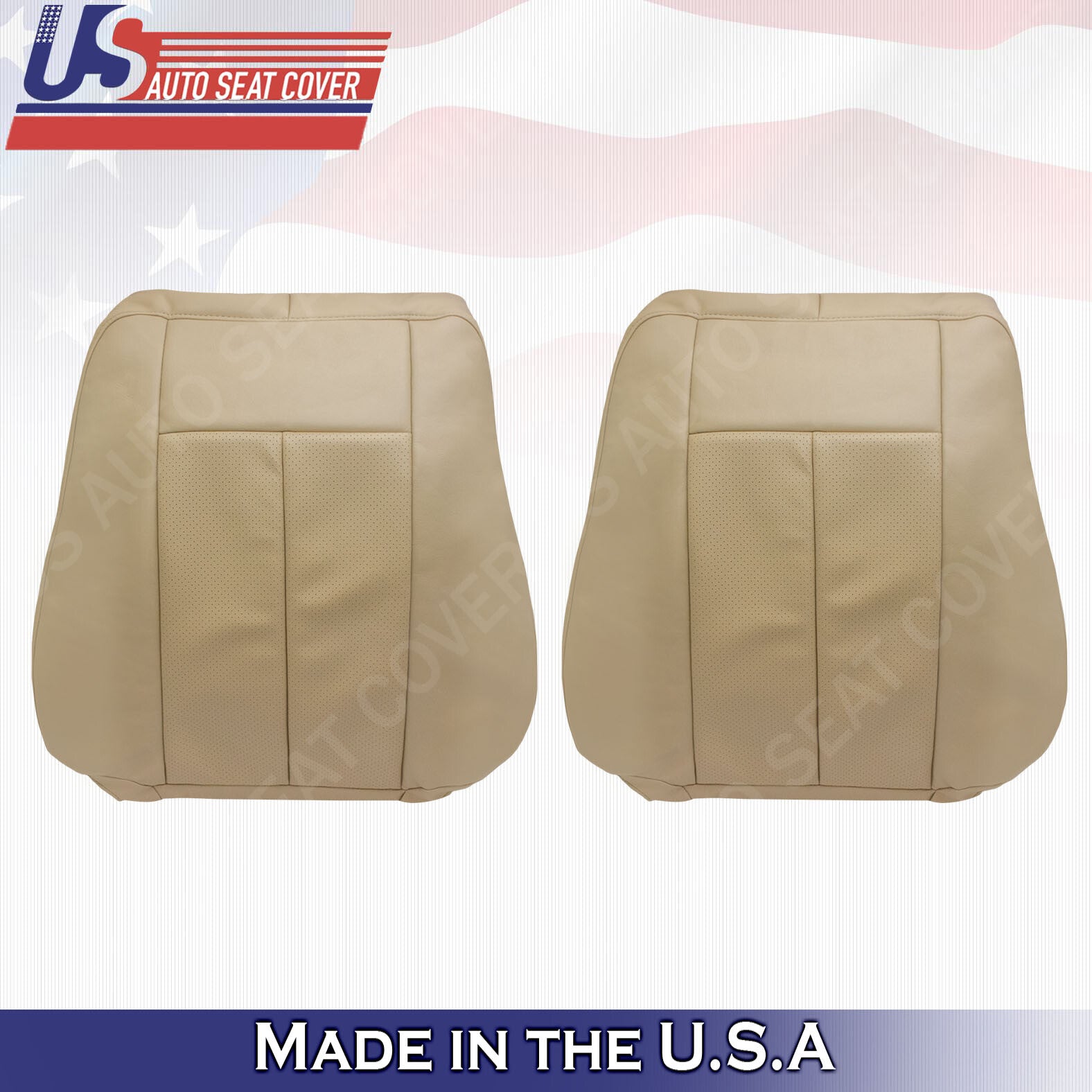 Driver & Passenger Vinyl Perforated Seat Covers Tan 2007 to 2014 Ford Expedition