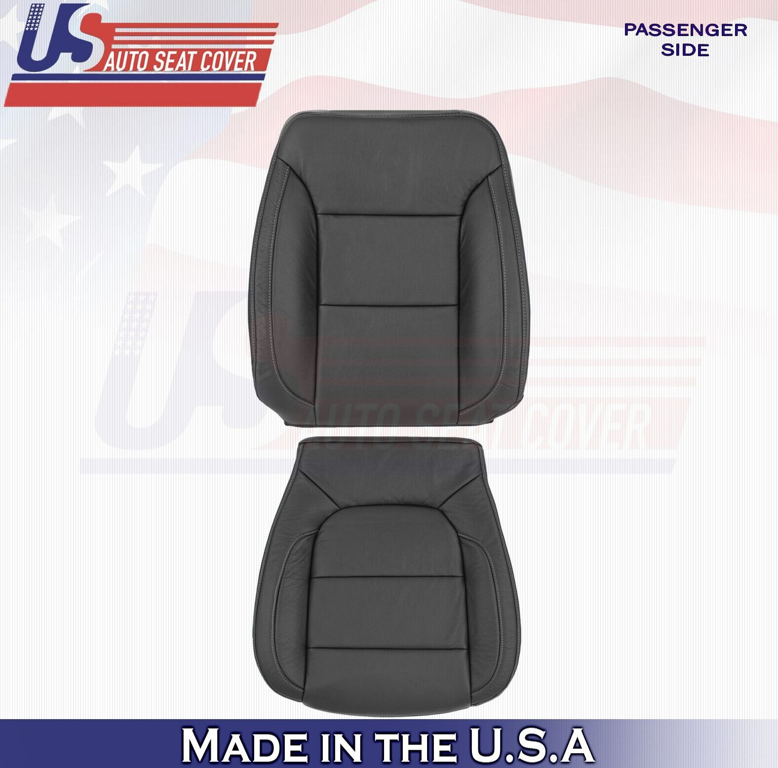 2020 For Chevy Silverado 1500 WT Passenger Top & Bottom Leather Seat Covers BLK
