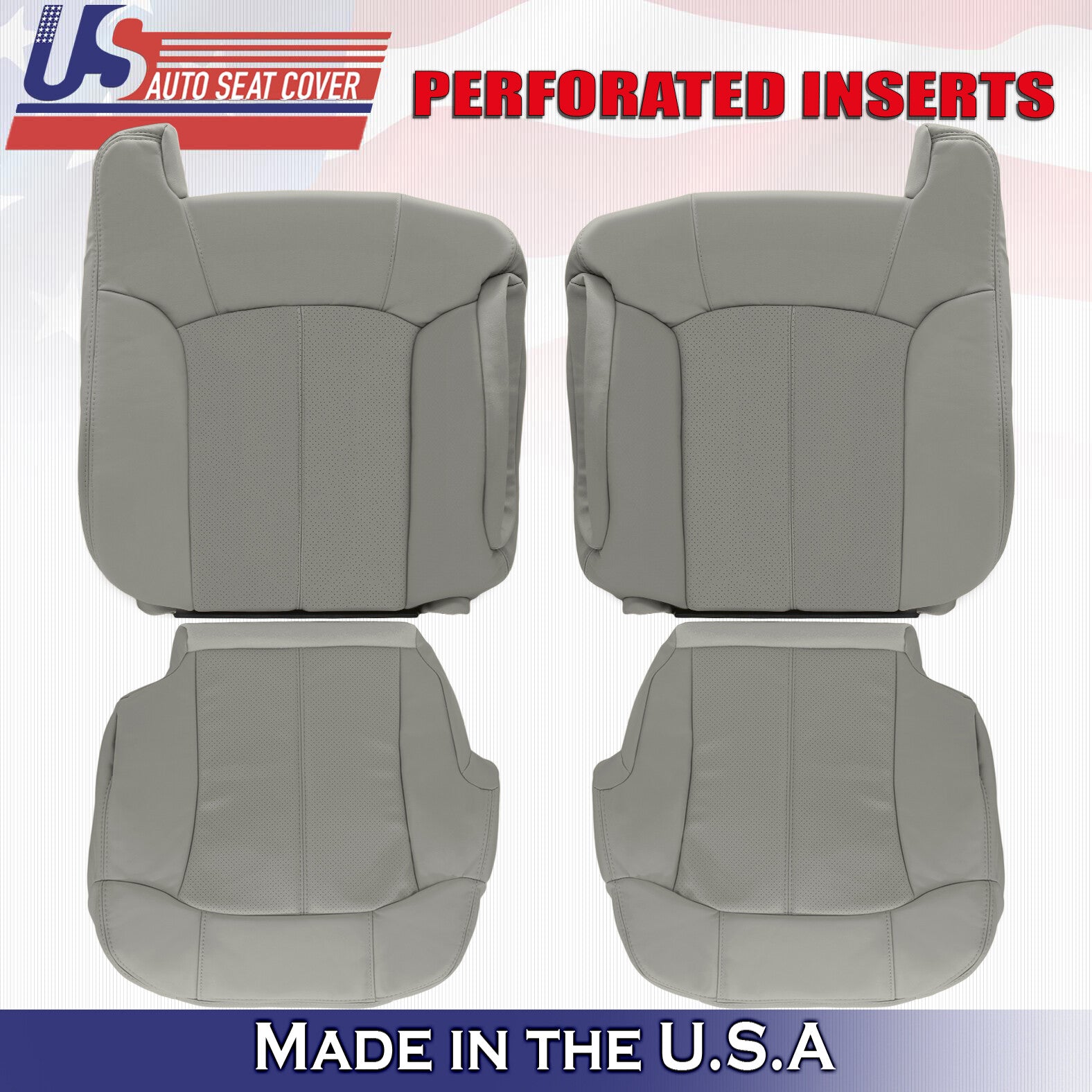 2002 For Cadillac Escalade 2 Top & 2 Bottom Perforated Leather Seat Covers Gray