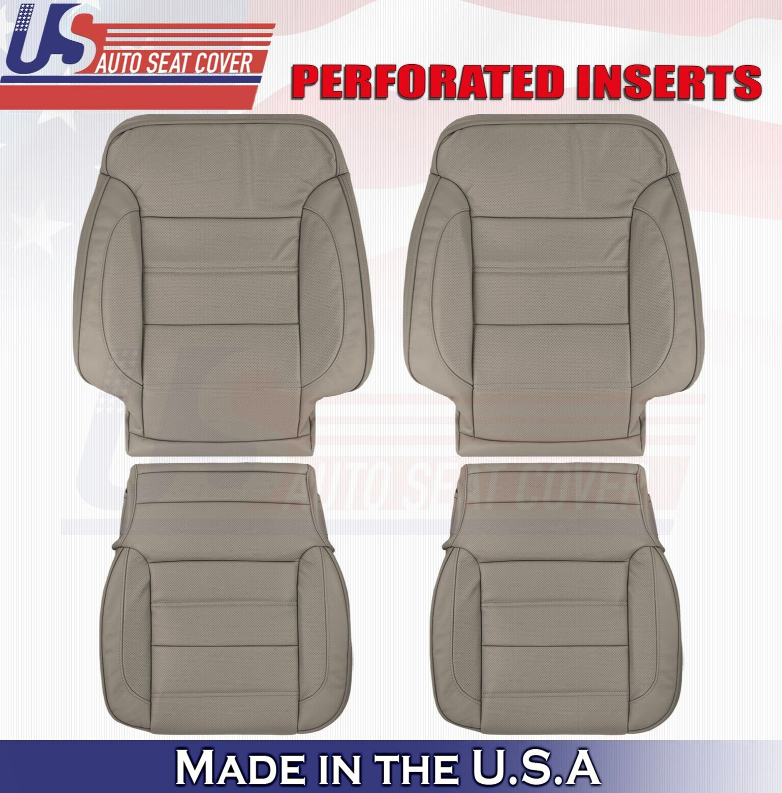 2017 For GMC Sierra Denali 2 Top & 2 Bottom Perforated Leather Seat Covers Tan
