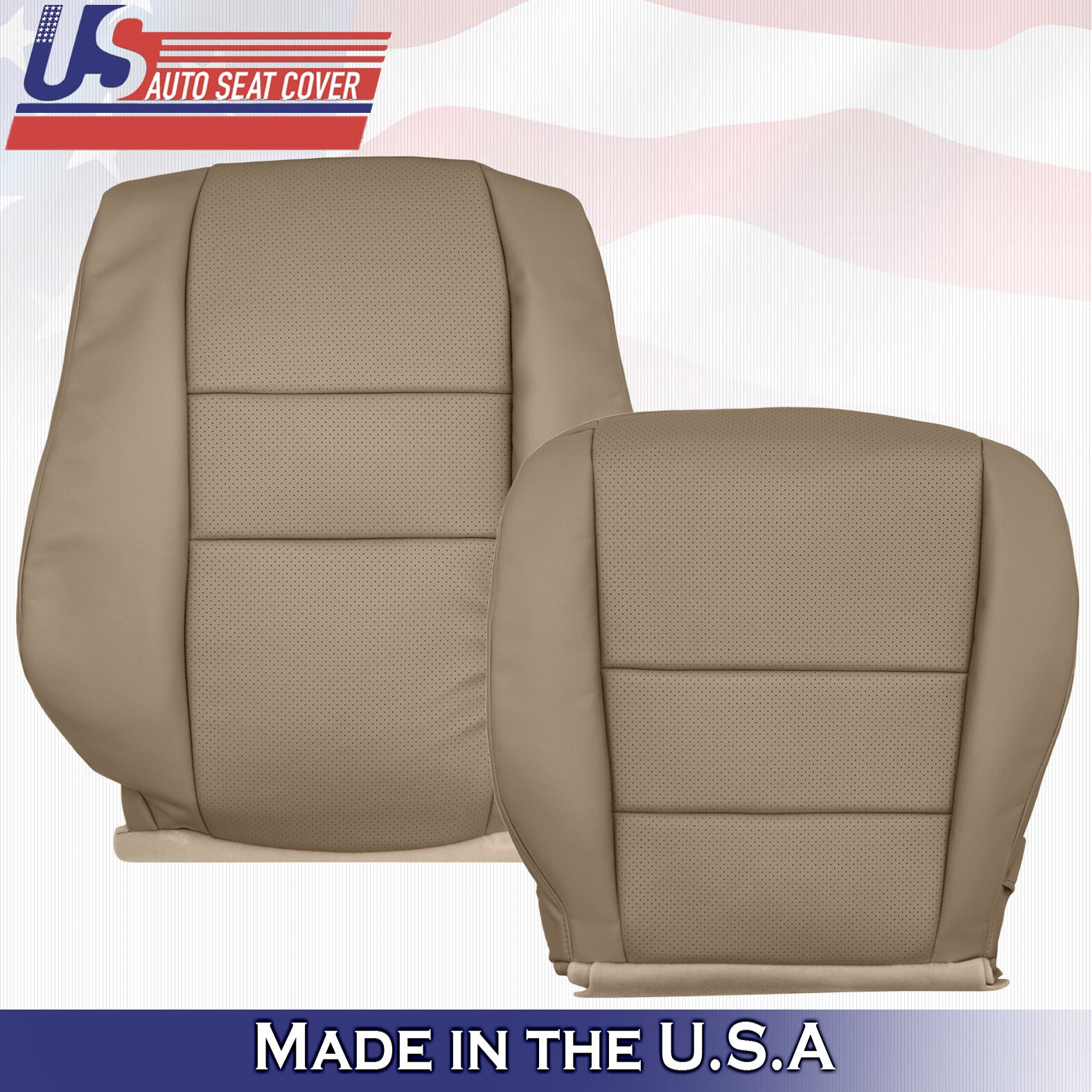 Fits 2005 2006 2007 2008 Acura RL Front Top & Bottom Leather Seat Cover Tan