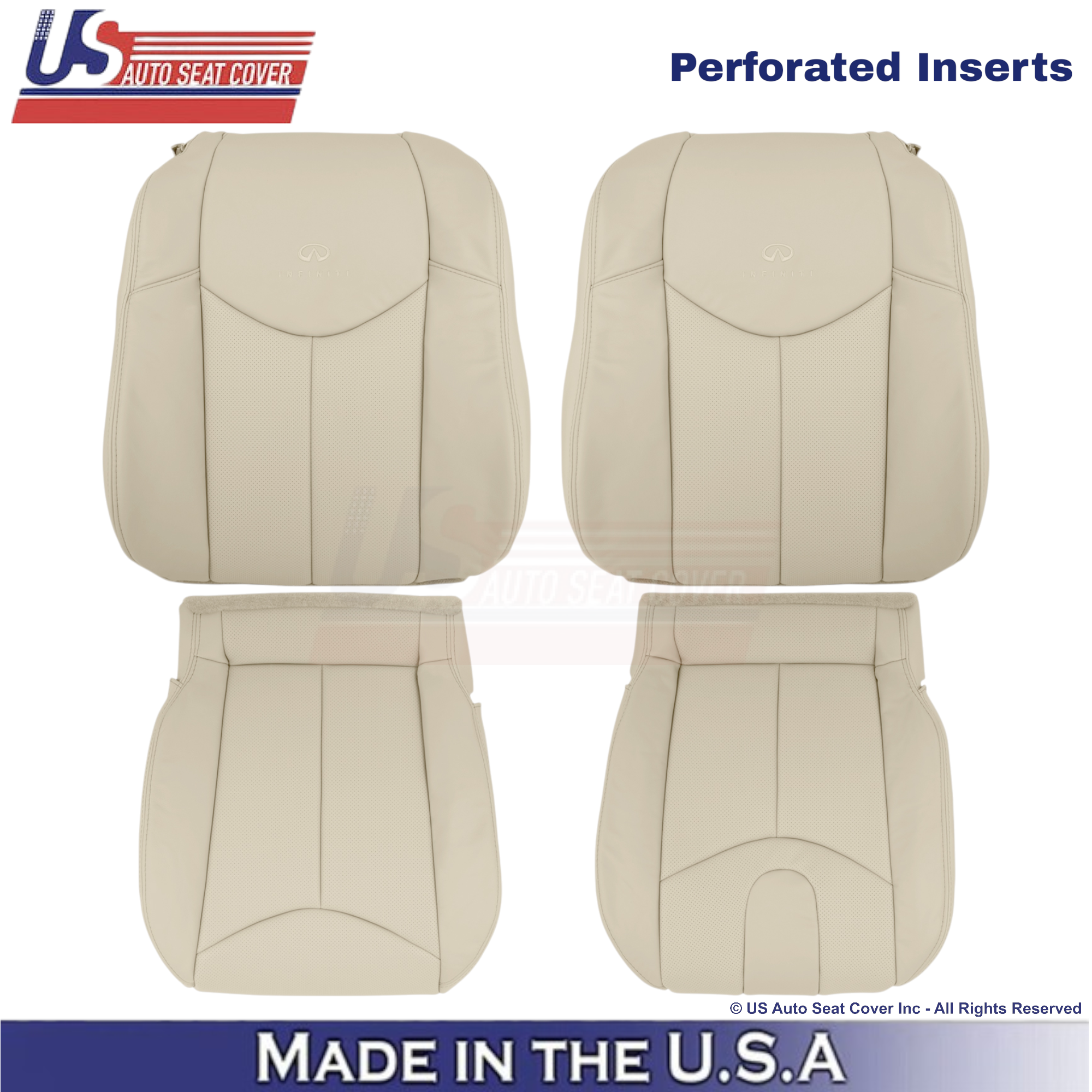 2008-2013 For Infiniti G37 Leather Perforated Front Replacement Seat Covers Wheat