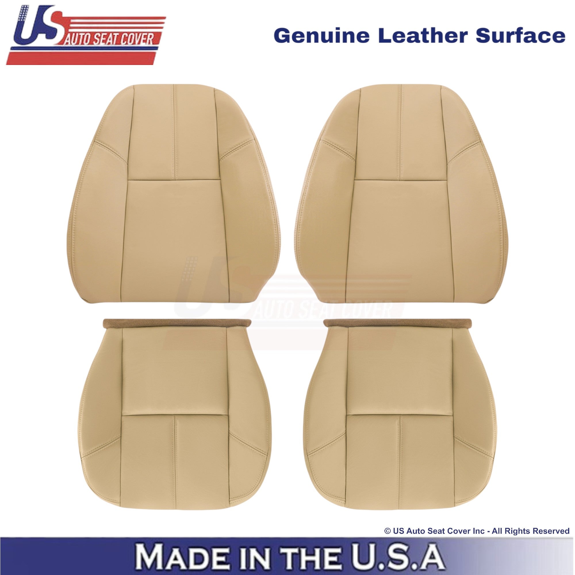 2007-2014 Fits Chevy Silverado Genuine Leather Front Seat Covers Light Cashmere