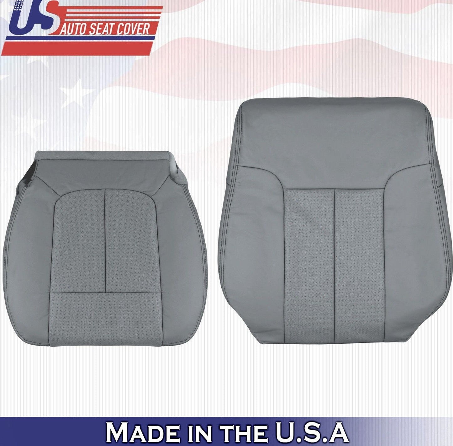 2013 Ford F150 Passenger Side Top & Bottom Perforated Leather Seat Covers Gray